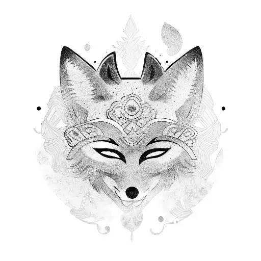 Geisha Wearing Fox Mask Holding Up Katana