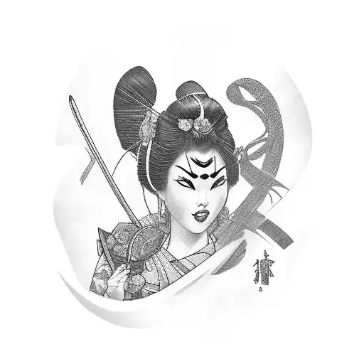 Geisha Holding Up Katana