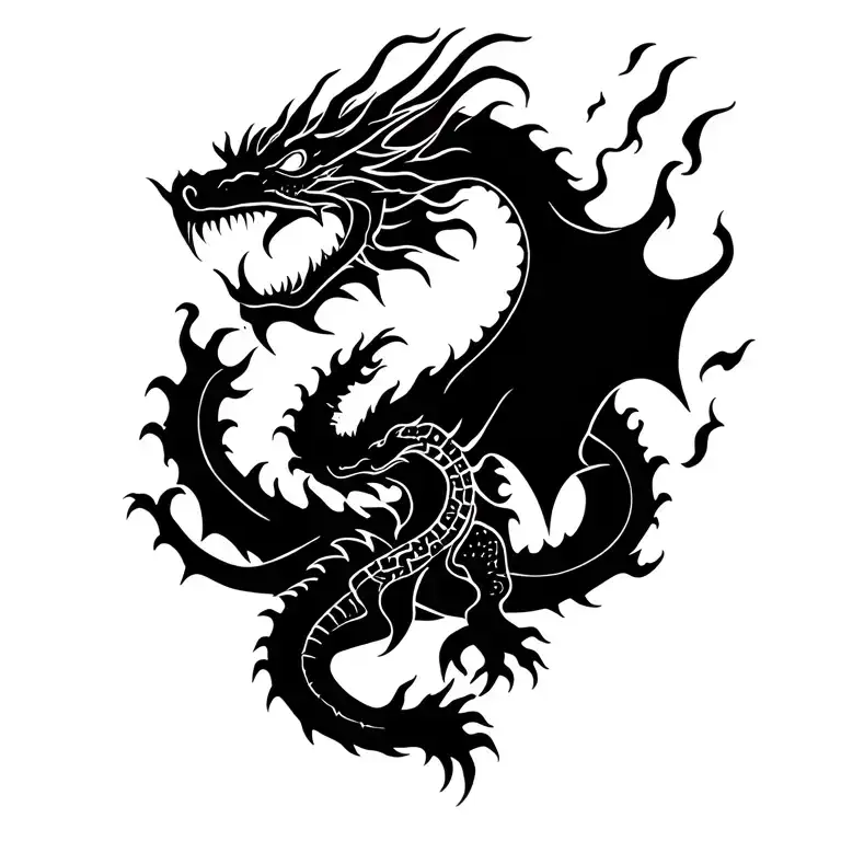 Long Dragon With Thorns Breathing Fire