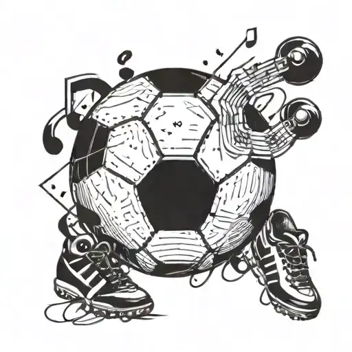 A Football-themed Tattoo Design Incorporating Elements Of Music And Partying