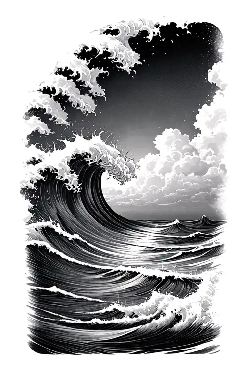 Ocean Waves With Sunset And Clouds Forming The Shape