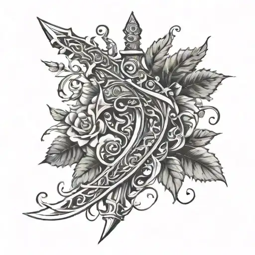 Vines And Leafs Holding A Up A Sword Forarm Half Sleeve With No Flowers