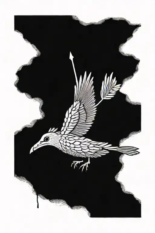 A Slightly Dark Tattoo That Shows An Arrow Piercing An Anatomical Heart And A Guinea Fowl