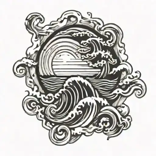 Sea Of Waves With A Sunset