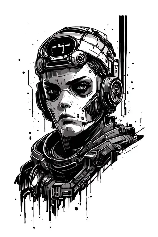 Sketch In The Style Of Cyberpunk On The Forearm Of The Right Hand