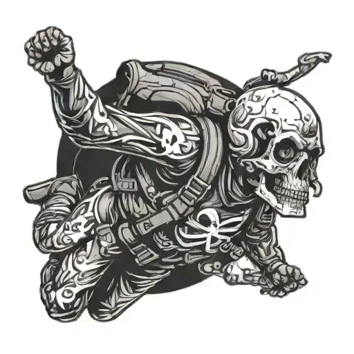 A Skydiver Freefalling With A Helmet Adorned With A Skull And Crossbones