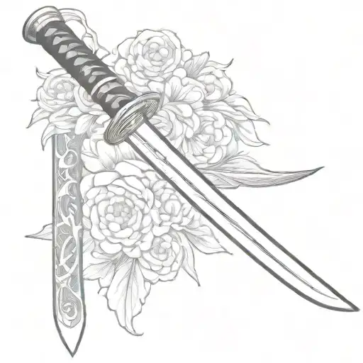 Japanese Katana With 3 Flowers