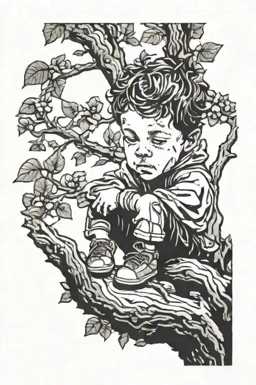 Child On A Tree Looking Away