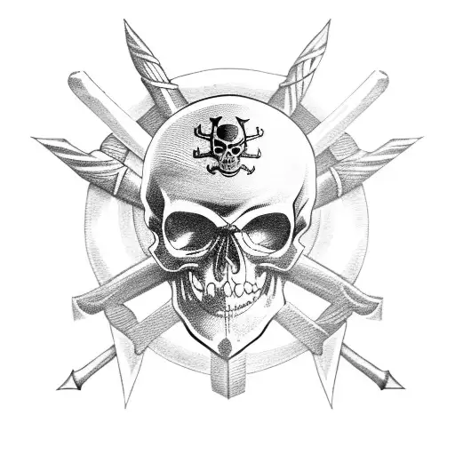 Pirate Skull With Crossed Swords Over An Eigh Points Star