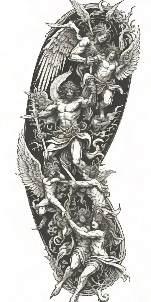 Angels Fighting Devil Sunshine Cross