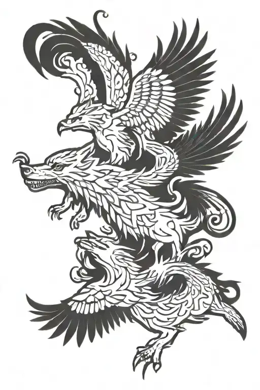 Wolf And Pheonix Flying