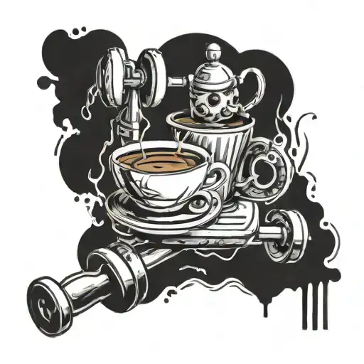 A Tattoo Design Combining Gym Equipment And Coffee Cups In A Unique Way
