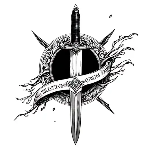 Fountain Pen Top Iserted With Sword Inside Of Tex Silentium Est Aureum