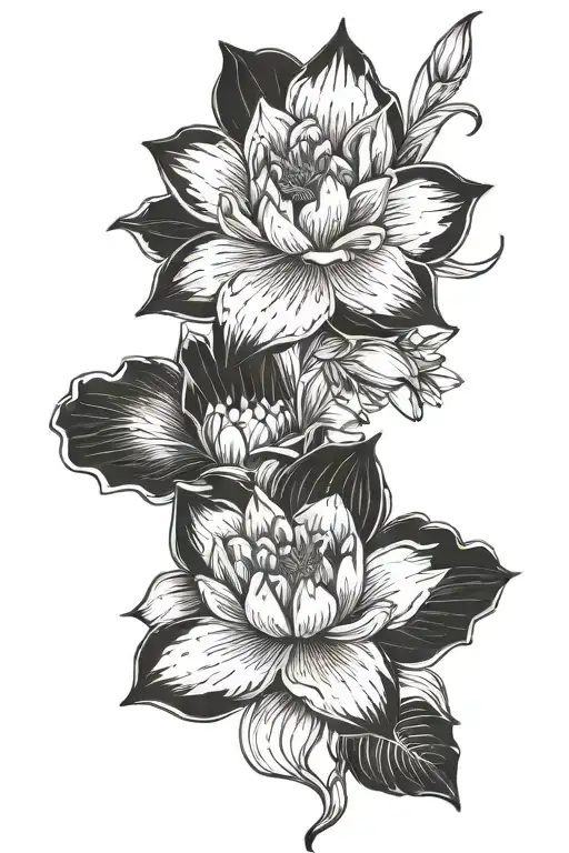 A Beautiful Larkspur Flower And Water Lily Intertwined In A Delicate And Elegant Design