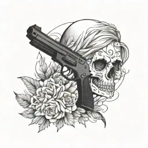 Skull With Girl And Gun