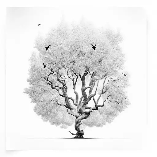 Thunder Hits Majestic Tree With Birds