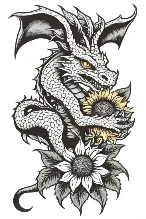 A Cute But Cool Looking Dragon Holding A Yellow Sunflower In His Claw