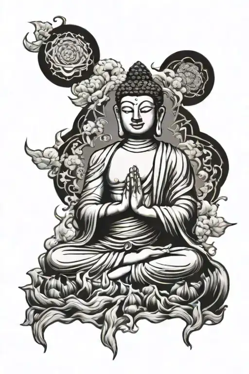 Buddha With Fire On The Moutains