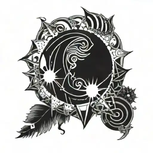 Sun And Moon Minimalist Geometric Cyber Sigilism Style