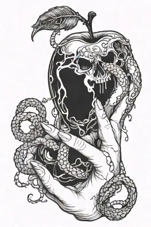Female Hand Holding A Melting Poison Apple From Cinderella With A Snake Wrapped Around The Wrist