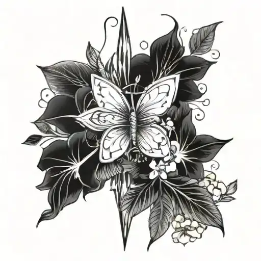 A Bow And Arrow Design With Kaiden's Name In The Middle Surrounded By Violets And Daffodils