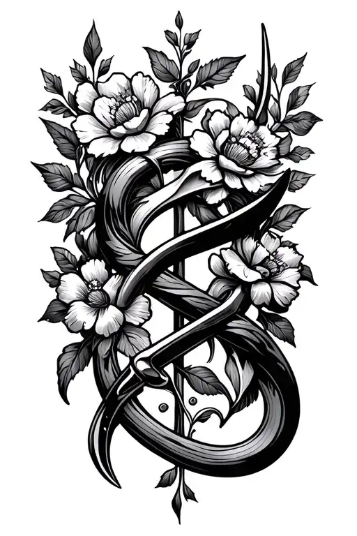 Metal Tools Intertwined With Vines And Flowers