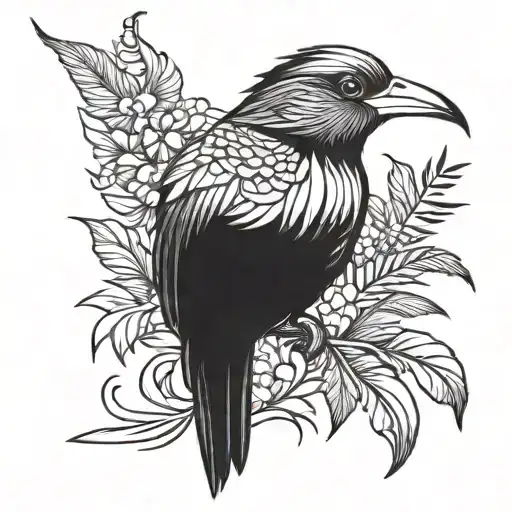 A Stylized Torogoz Bird Surrounded By Tropical Foliage