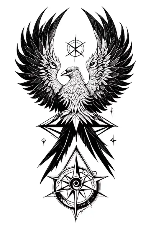 Geometric Phoenix Rising And Compass