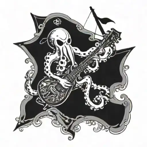 A Graffiti-inspired Octopus Playing A Guitar On A Pirate Ship