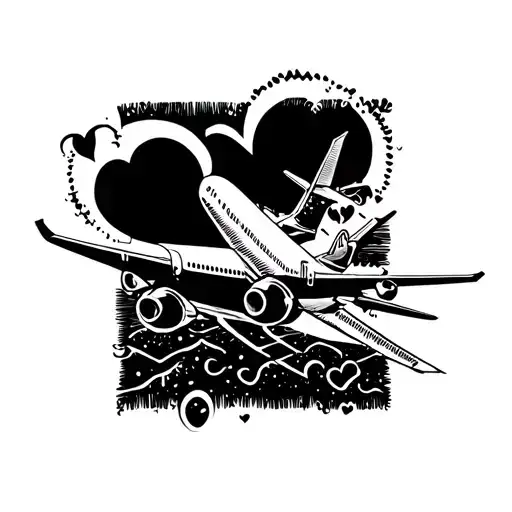 Airplane And Hearts Surrounded