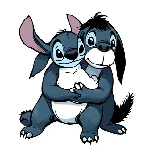 Stitch And Eeyore Holding A Baby