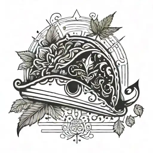 Taco With Weed Leaf Toppings Surrounded By Music Staff Lines