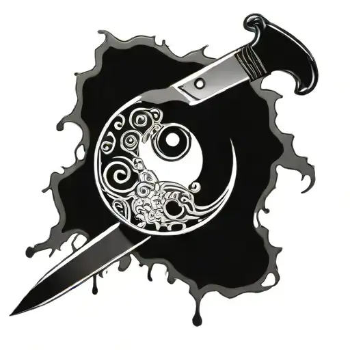 A Tatto From A Knife And A Ying Yang Symbol Combined
