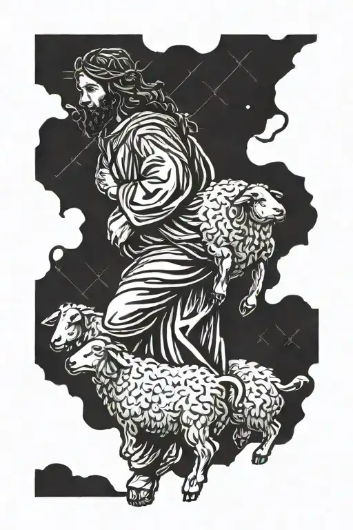 Jesus Carrying Sheep On Shoulders