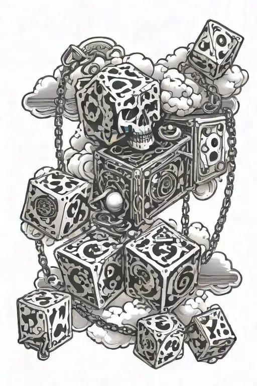 Women Money Dice And A Chain And God With Clouds