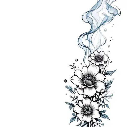 Water With Smoke Rising Off And Flowers
