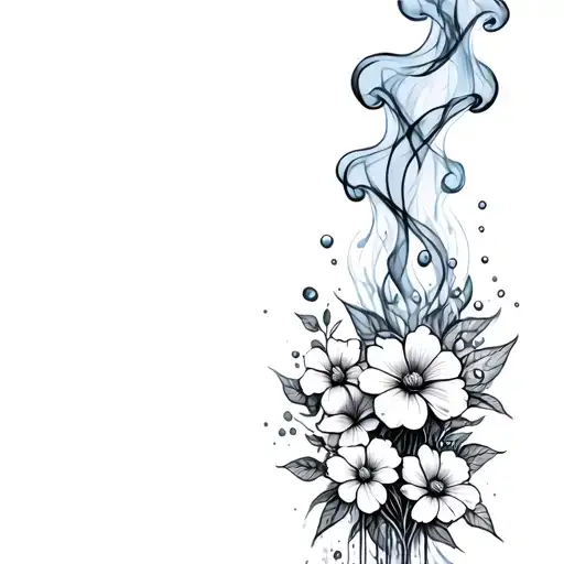 Water With Smoke Rising Off And Flowers
