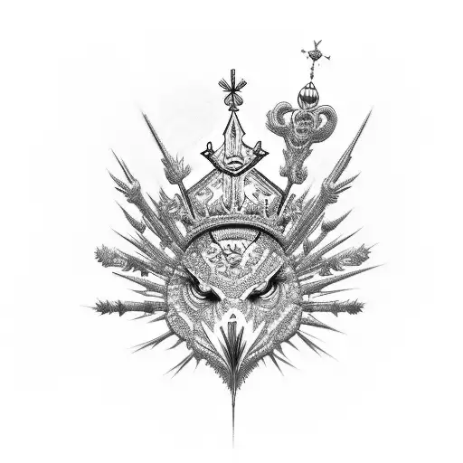 Cyber Sigilism Bird With A Spines Crown Around Him