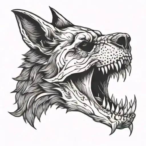 A Wolf Skull With Fur Howling Wolf