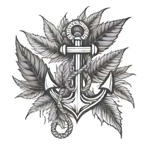 Weed Leaf And Anchor Intertwined