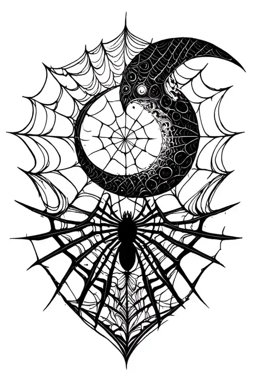 Spider Web Line Work With A Cresent Moon Shape In The Middle Gap