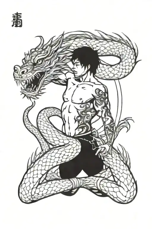 A Tattoo Of A Nude Caucasian Male Model Prisoner Of A Chinese Dragon
