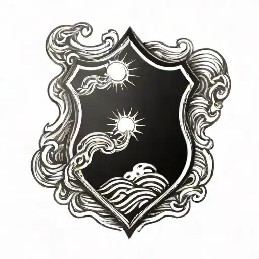 A Police Badge With A Sun And Waves In The Background