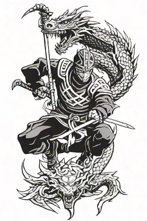 An Anime-inspired Ninja Warrior Battling A Dragon With The Number 21 Hidden In The Background