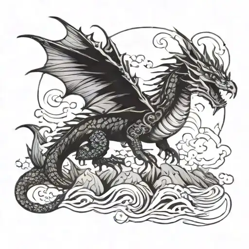 Dragon Flying Threw Mountain And Sea
