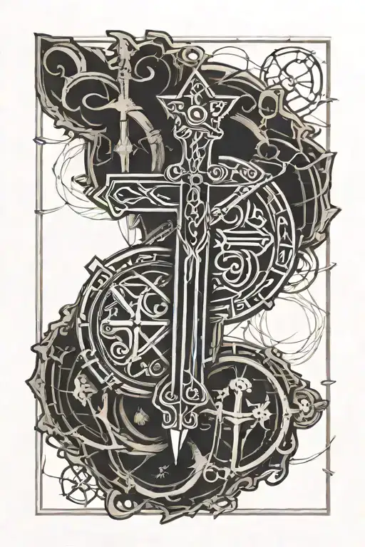Combine Elements Of The St Benedict's Medal With A Knight Templar Symbol In A Blackwork Style
