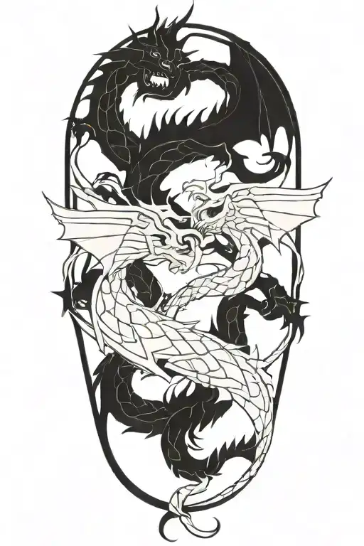 Two Dragons Intertwined With Holy Trinity Symbol