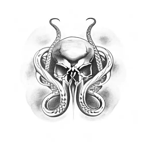 Vulture Skull With Two Snakes Coming From The Eyes