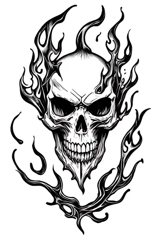 Evil Skull And Flames Right Arm Sleeve