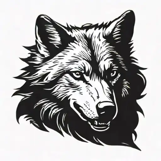 Wolf Head With A Shadow Appearance On The Side With The Mouth Slightly Open And Teeth Showing